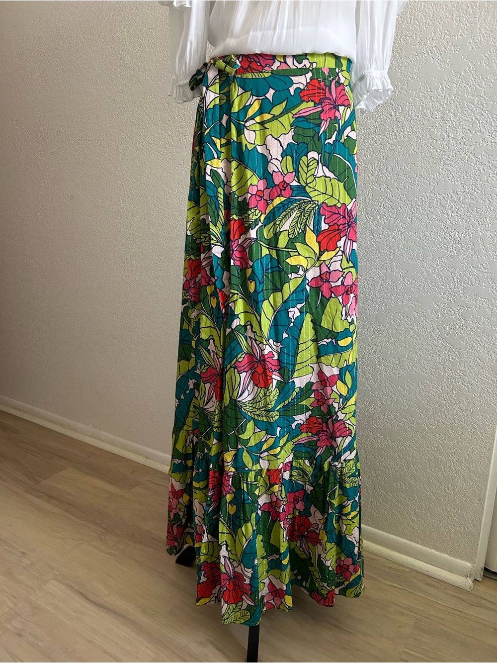 Tori Richard Colorful Tropical Fantasy Isle Annemarie Wrap Cotton Maxi Skirt - Picture 4 of 8